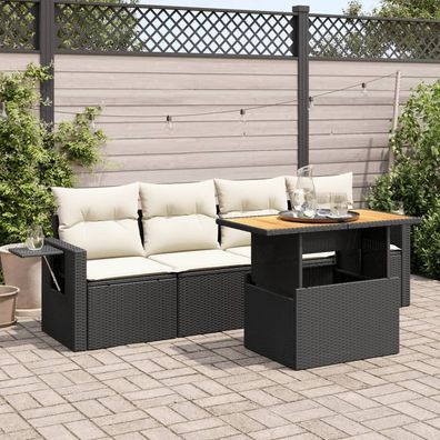 vidaXL 5-tlg. Garten-Sofagarnitur mit Kissen Schwarz Poly Rattan