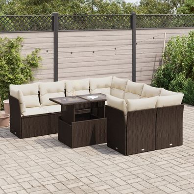 vidaXL 9-tlg. Garten-Sofagarnitur mit Kissen Braun Poly Rattan