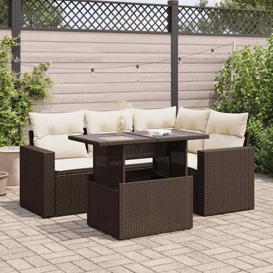 vidaXL 5-tlg. Garten-Sofagarnitur mit Kissen Braun Poly Rattan