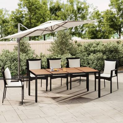 vidaXL Gartentisch mit Holzplatte Schwarz Poly Rattan & Akazienholz