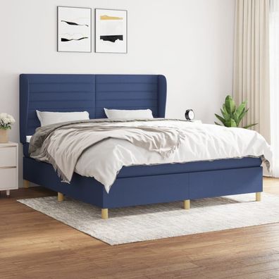 vidaXL Boxspringbett mit Matratze Blau 160x200 cm Stoff