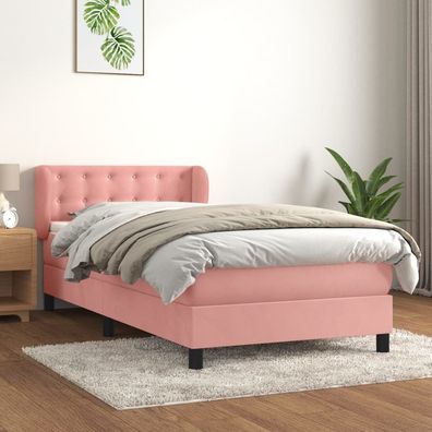 vidaXL Boxspringbett mit Matratze Rosa 80x200 cm Samt