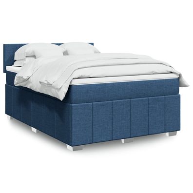 vidaXL Boxspringbett mit Matratze Blau 160x200 cm Stoff