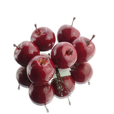 Weihnachtsdeko Apfel Rot glänzend mit Stecker Ø 3,5 cm aus Kunststoff- 6 er Set