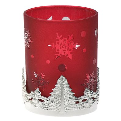 runder roter Deko Glas Teelichthalter Tannenbaum 9.5 cm hoch