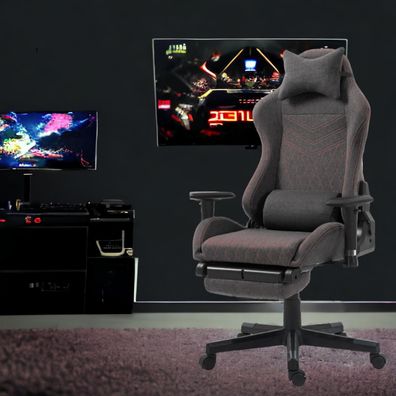 STADO® | Gaming-Stuhl | Stoff | Grau-Rot | 72x72cm | Rollen | Sessel | Fußablage