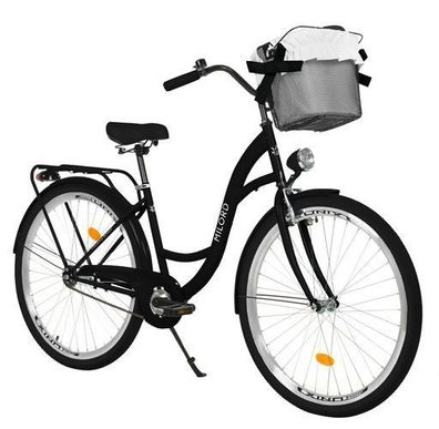 26 Zoll Damenfahrrad MILORD Citybike Mit Korb Stadtrad Vintage Schwarz Fahrrad 1 Gang