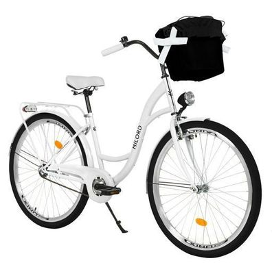 26 Zoll Damenfahrrad MILORD Citybike Mit Korb Stadtrad Vintage Weiss Fahrrad