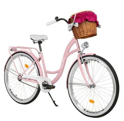 28 Zoll Damenfahrrad MILORD Citybike Mit Weidenkorb Stadtrad Pink Fahrrad 1 Gang