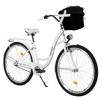 28 Zoll Damenfahrrad MILORD Citybike Mit Korb Stadtrad Vintage Weiss Fahrrad 3 Gänge