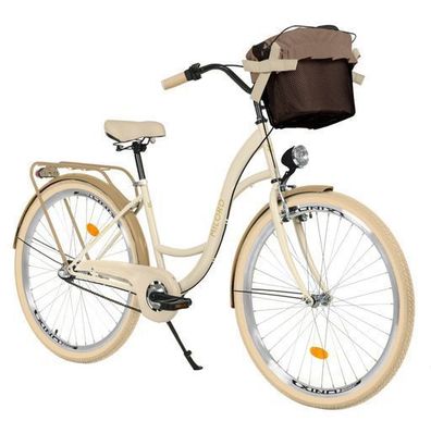 28 Zoll Damenfahrrad MILORD Citybike Mit Korb Stadtrad Vintage Creme Fahrrad 3 Gänge