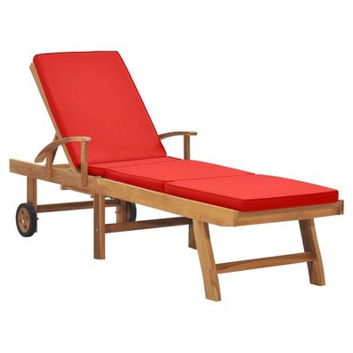 vidaXL Sonnenliege mit Auflage Massivholz Teak Rot