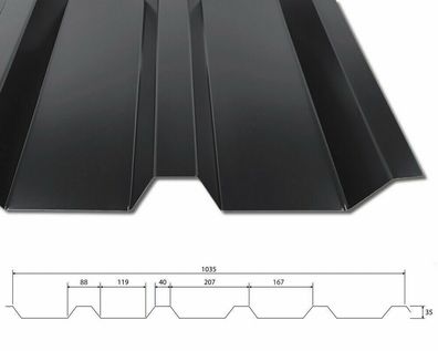 Trapezblech 35/207 m. Antitropf Dachprofil 25my Poly.0,50mm Länge max.12m