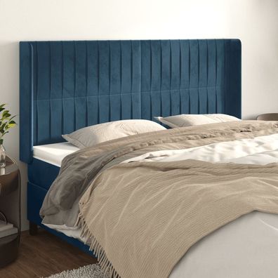 vidaXL Kopfteil mit Ohren Dunkelblau 163x16x118/128 cm Samt