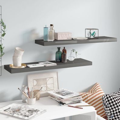 vidaXL Schweberegale 2 Stk. Hochglanz-Grau 90x23,5x3,8 cm MDF