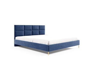 BETTSO-Polsterbett WIKI / marineblau / goldfarbene Beine / R81 / 140x200