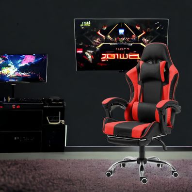 STADO® | Gaming-Stuhl | Kunstleder | Rot | 62x62cm | Rollen | Sessel | Fußablage