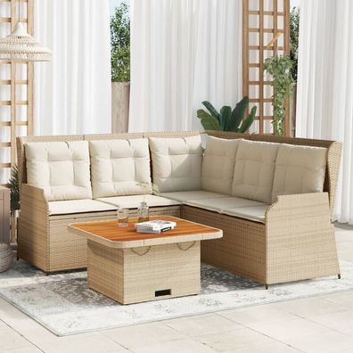 vidaXL 4-tlg. Garten-Lounge-Set mit Kissen Beige Poly Rattan