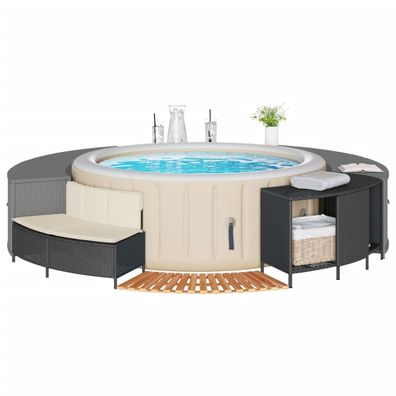 vidaXL Whirlpool-Umrandung Schwarz Poly-Rattan und Massivholz Akazie