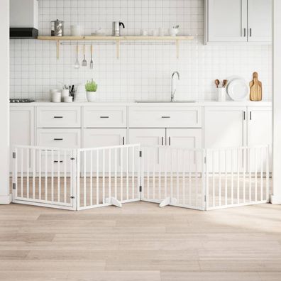 vidaXL 4-tlg. Hundetor mit Tür Faltbar Weiß 320 cm Pappelholz