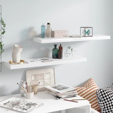 vidaXL Schweberegale 2 Stk. Hochglanz-Weiß 90x23,5x3,8 cm MDF