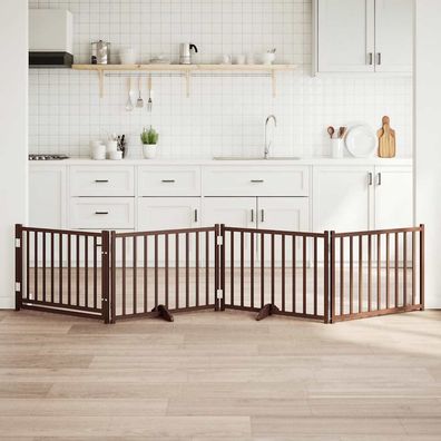 vidaXL 4-tlg. Hundetor mit Tür Faltbar Braun Eiche 320 cm Tannenholz