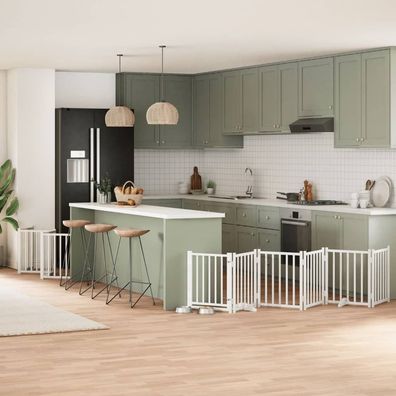 vidaXL 12-tlg. Hundetor mit Tür Faltbar Weiß 600 cm Pappelholz