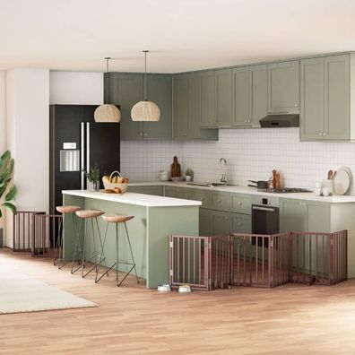 vidaXL 9-tlg. Hundetor mit Tür Faltbar Braun 450 cm Pappelholz