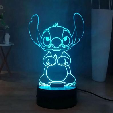 Stitch-Lampe:3D LED Nachtlicht, ernbedienbar, arbenfroh, ilo und Stitch, Weihnachten