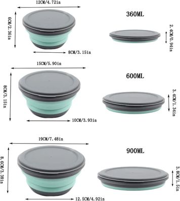 3-stéckiges Set faltbarer Silikonschésseln mit Deckel, ideal fér Camping & Reisen