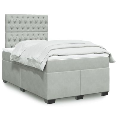 vidaXL Boxspringbett mit Matratze Hellgrau 120x190 cm Samt