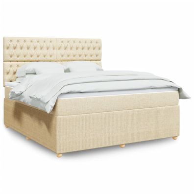 vidaXL Boxspringbett mit Matratze Creme 180x200 cm Stoff