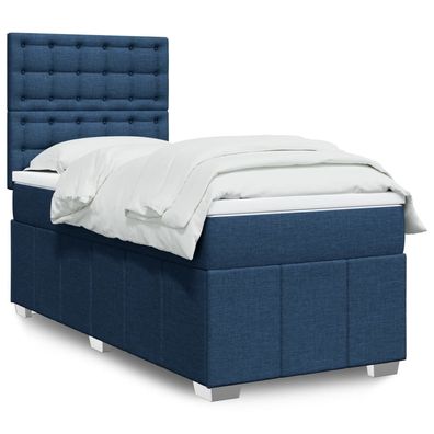 vidaXL Boxspringbett mit Matratze Blau 100x200 cm Stoff