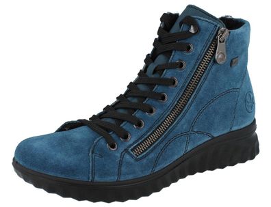 RIEKER Damen Stiefelette Schurwollfutter Reißverschluss RiekerTex blau petrol Nubukle