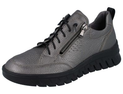 Waldläufer H Biggi Damen Sneaker Halbschuhe silbergrau asphalt Roxy Glattleder