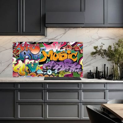 banjado® Küchenrückwand aus gehärtetem Glas magnetisch Motiv Graffiti