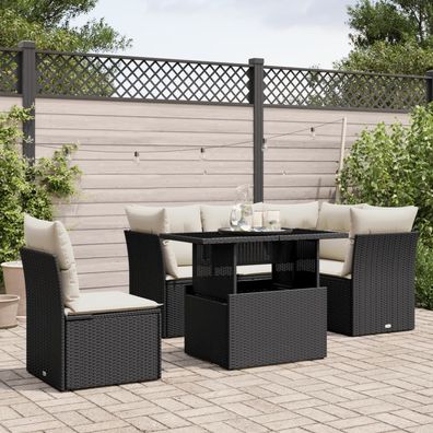 vidaXL 6-tlg. Garten-Sofagarnitur mit Kissen Schwarz Poly Rattan