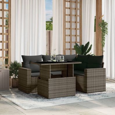 vidaXL 5-tlg. Garten-Sofagarnitur mit Kissen Grau Poly Rattan