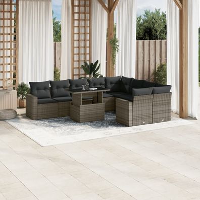 vidaXL 10-tlg. Garten-Sofagarnitur mit Kissen Grau Poly Rattan