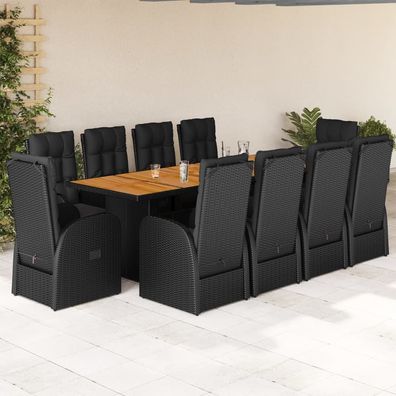 vidaXL 11-tlg. Garten-Essgruppe mit Kissen Schwarz Poly Rattan