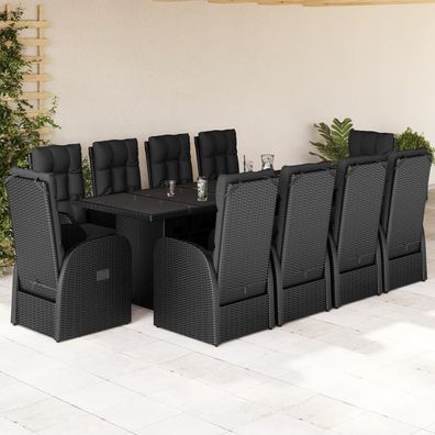 vidaXL 11-tlg. Garten-Essgruppe mit Kissen Schwarz Poly Rattan