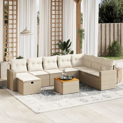 vidaXL 9-tlg. Garten-Sofagarnitur mit Kissen Beige Poly Rattan