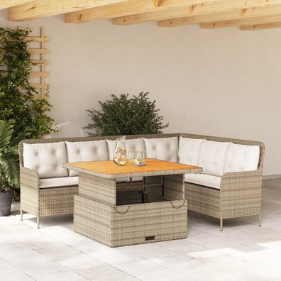 vidaXL 2-tlg. Garten-Sofagarnitur mit Kissen Beige Poly Rattan