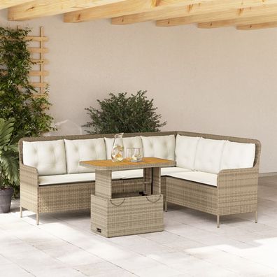 vidaXL 2-tlg. Garten-Sofagarnitur mit Kissen Beige Poly Rattan