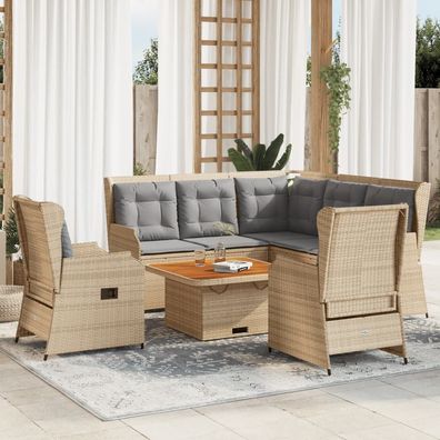 vidaXL 6-tlg. Garten-Lounge-Set mit Kissen Beige Poly Rattan