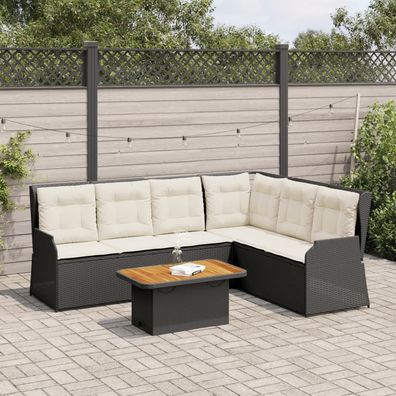 vidaXL 5-tlg. Garten-Lounge-Set mit Kissen Schwarz Poly Rattan