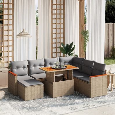 vidaXL 8-tlg. Garten-Sofagarnitur mit Kissen Beige Poly Rattan