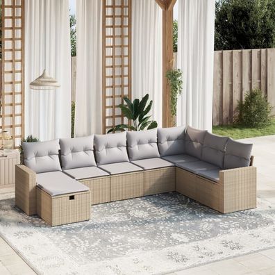 vidaXL 8-tlg. Garten-Sofagarnitur mit Kissen Beige Poly Rattan