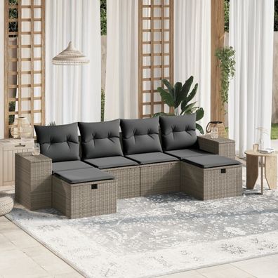 vidaXL 6-tlg. Garten-Sofagarnitur mit Kissen Hellgrau Poly Rattan