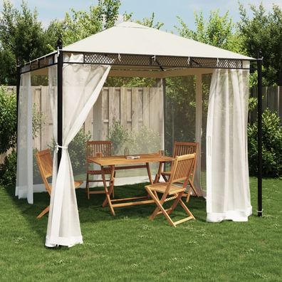 vidaXL Pavillon mit Netzwänden Creme 2,93x2,93 m Stahl